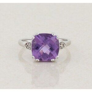 10k White Gold Natural Amethyst and Diamond Ring Size 7